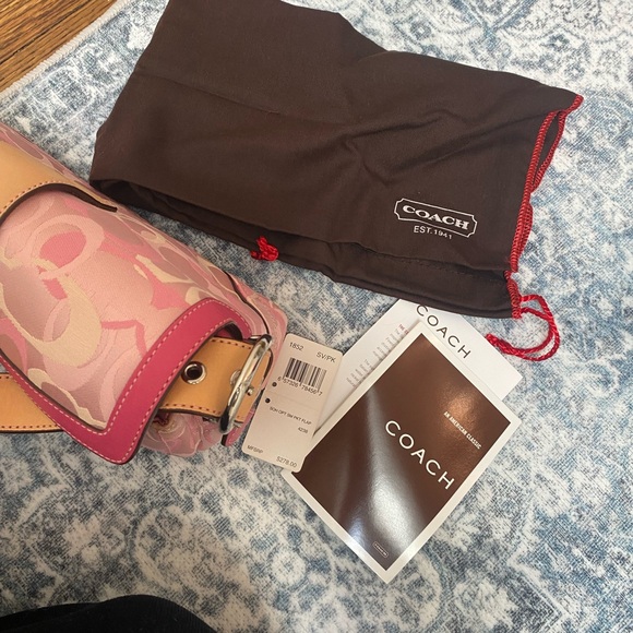 Coach RARE Vintage Y2K Pink Signature Soho Shoulder Bag w Tan Leather Trim - Picture 13 of 13